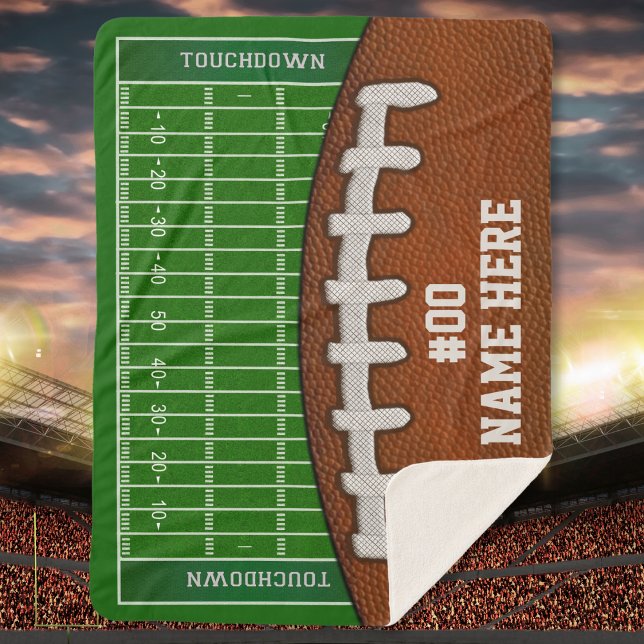 Personalised Football and Football Field Blanket (Football senior night gifts. Football bedroom decor. Best Football Gifts. Football Senior Night. )