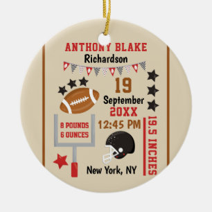 Personalised Football Baby Boy Birth Stats Photo Ceramic Ornament
