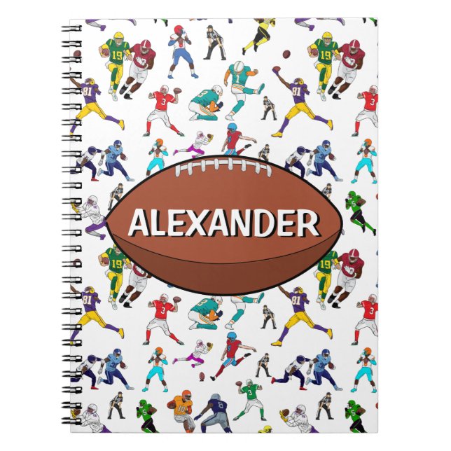 Personalised Football Illustrations Pattern Notebook (Front)