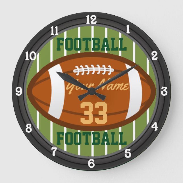 Personalised Football Name and Number Large Clock (Front)