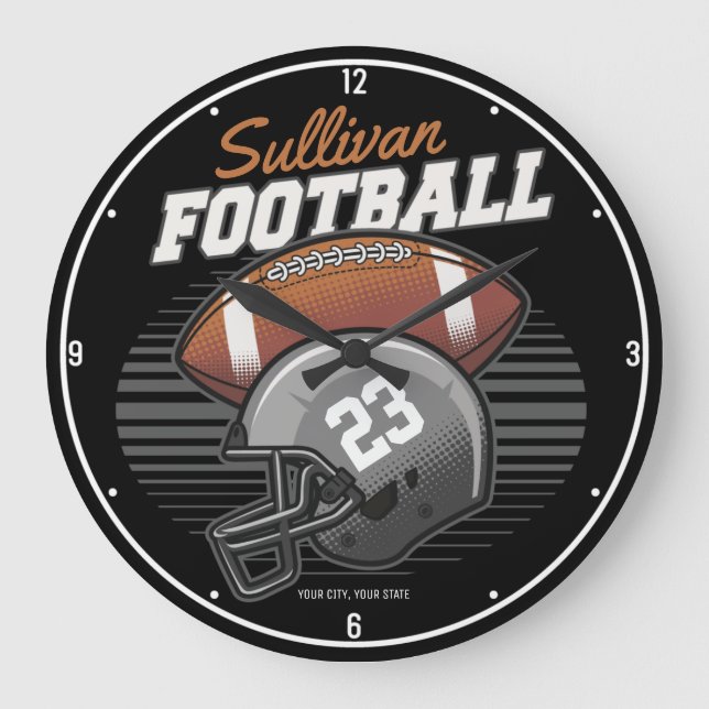 Personalised Football Player Team Number Helmet Large Clock (Front)