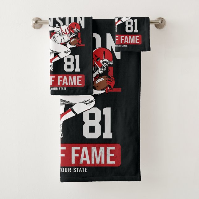 Personalised Football PLAYER Team NUMBER Sports Bath Towel Set (Insitu)