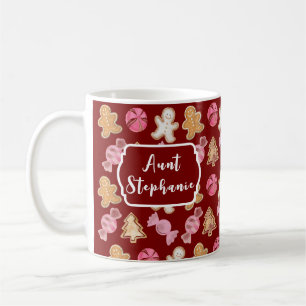 Personalised for Aunt Red Gingerbread Cookie Coffee Mug