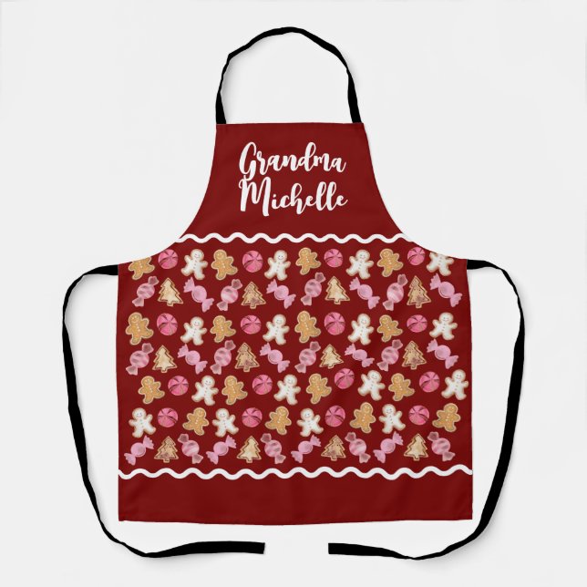 Personalised for Grandma Cute Gingerbread Pattern Apron (Front)