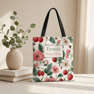 Personalised for Her Strawberry Floral Cottagecore Tote Bag