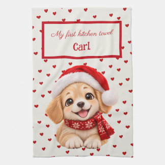 Personalised for Kids, Christmas Puppy, My first Tea Towel