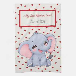 Personalised for Kids, Cute Elephant, My first Tea Towel