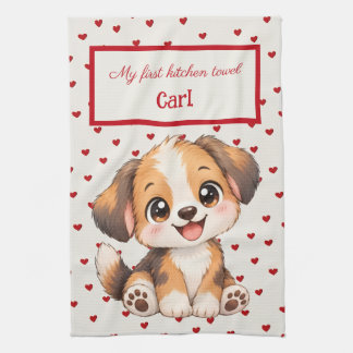 Personalised for Kids, Cute Puppy, My first Tea Towel
