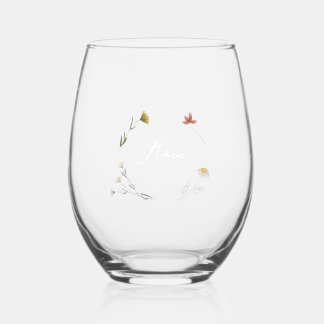 Personalised for Mum Floral Stemless Wine Glass