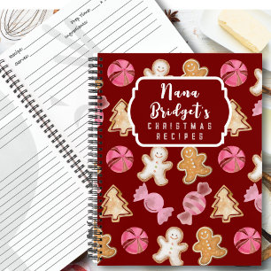 Personalised for Nana Cute Red Christmas Recipe Notebook