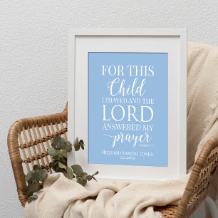 Personalised For this child I prayed baby boy Poster