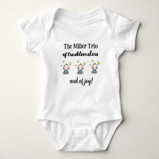 Personalised For Triplet Boys, Trio, Gift Idea,  Baby Bodysuit (Front)