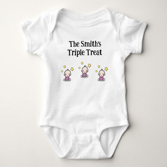 personalised for triplet girls, gift idea,  baby bodysuit (Front)