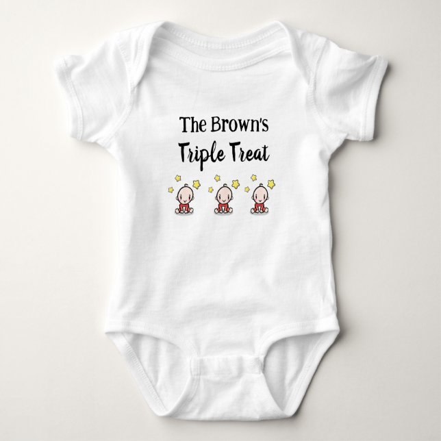 Personalised For Triplets, Triplets Gift Idea,  Baby Bodysuit (Front)