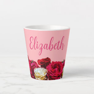 Personalised Foral Roses on Pink Small Latte Mug