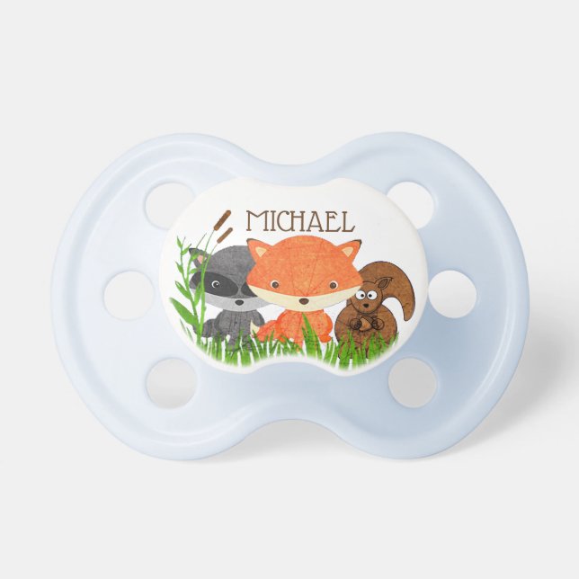 Personalised Forest Animals Baby Boy Pacifier (Front)