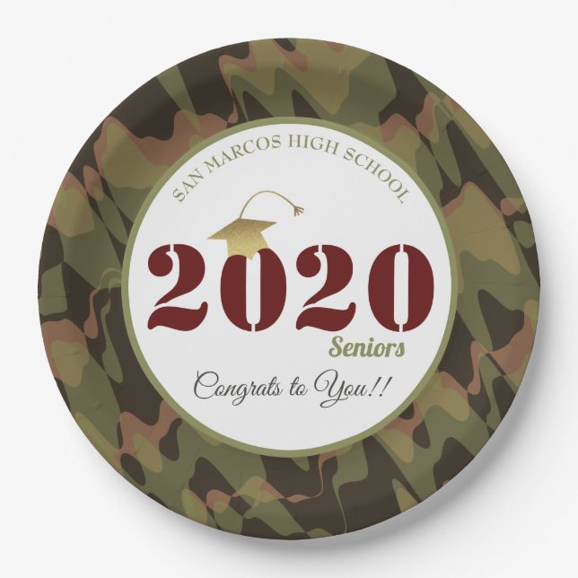 Personalised Forest Camouflage Pattern Graduation Paper Plate (Front)