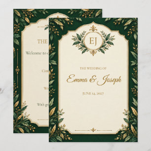 Personalised Forest Green Gold Wedding program