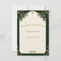Personalised Forest Green Gold Wedding RSVP Card