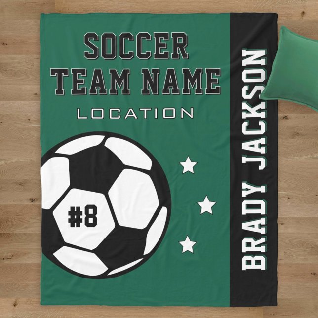 Personalised Forest Green Soccer Player Name Fleece Blanket (Creator Uploaded)