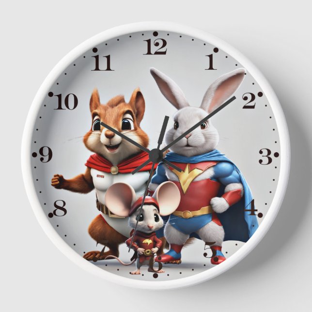 Personalised Forest Superheroes Wall Clock (Front)