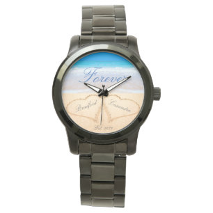 Personalised Forever Hearts in Sand Beach Wedding Watch