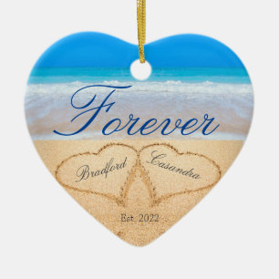 Personalised Forever   Hearts in Sand  Ceramic Orn Ornament