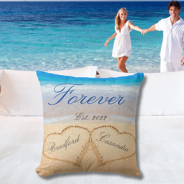 Personalised Forever | Hearts in Sand  Wedding Cushion (Creator Uploaded)