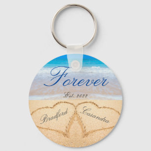Personalised Forever   Hearts in Sand  Wedding  Key Ring