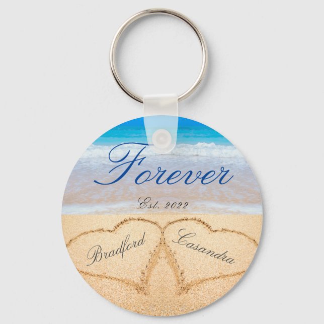 Personalised Forever | Hearts in Sand  Wedding  Key Ring (Front)