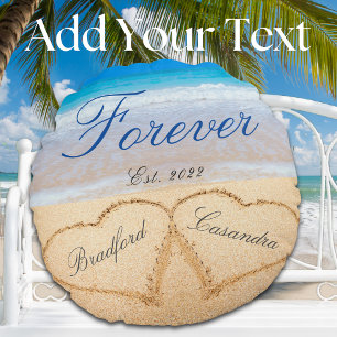 Personalised Forever   Hearts in Sand  Wedding Thr Round Cushion