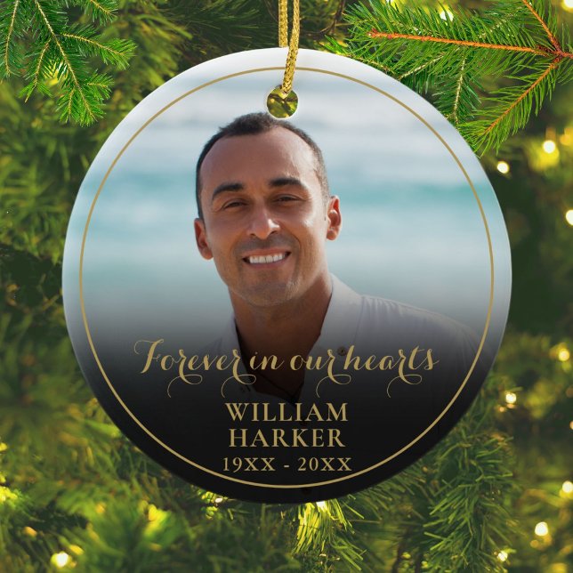 Personalised Forever In Our Hearts Memorial Photo  Ceramic Ornament (Personalized Forever In Our Hearts Memorial Photo Ceramic Ornament)