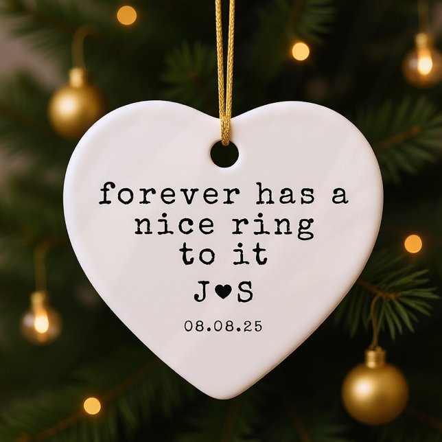 Personalised Forever Typography Engaged Ceramic Ornament (Creator Uploaded)
