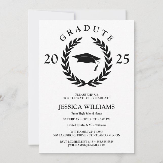 Personalised Formal Laurel Wreath Graduation Party Invitation (Front)