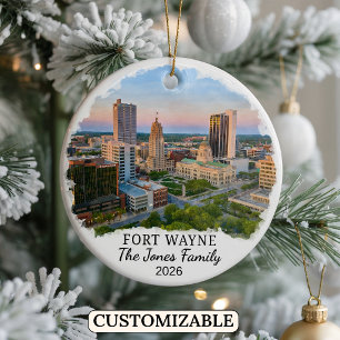 Personalised Fort Wayne Ornament, Custom Indiana Ceramic Ornament