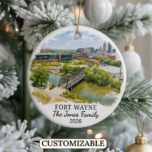 Personalised Fort Wayne Ornament, Custom Indiana Ceramic Ornament