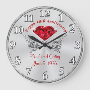 Personalised Fortieth RUBY Anniversary Gift Clock