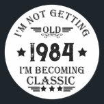 Personalised forty vintage 40th birthday party classic round sticker<br><div class="desc">Make your birthday special with this unique design. Add a touch of sophisticated elegance to your birthday celebration with our exquisite, one-of-a-kind designs. These graphics bring sophistication and originality to any product, creating a memorable and stylish gift. They are perfect for those who appreciate a touch of timeless glamour on...</div>