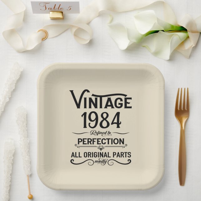 Personalised forty vintage 40th birthday party paper plate (Wedding)