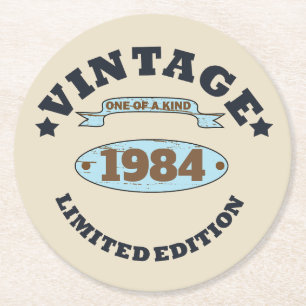 Personalised forty vintage 40th birthday party round paper coaster