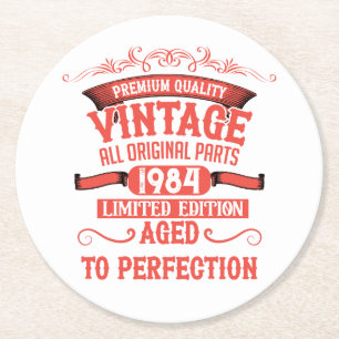 Personalised forty vintage 40th birthday party round paper coaster