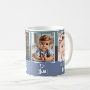 Personalised Four Family Photo Collage Blue Grey Coffee Mug