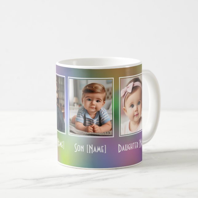 Personalised Four Family Photo Collage Rainbow Art Coffee Mug (Front Right)