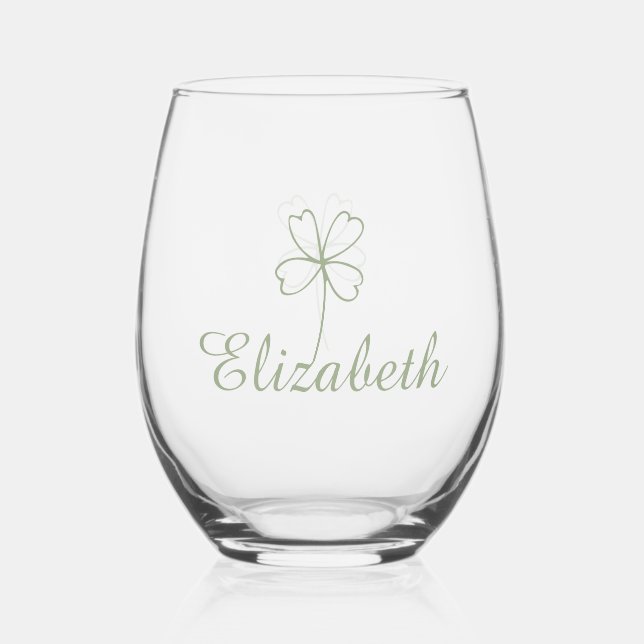 Personalised Four Leaf Clover Wine Glass Set (Front)