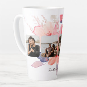 Personalised Four Photos and Text Flower Latte Mug