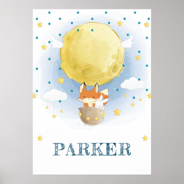 Personalised Fox Air Balloon Poster (Front)