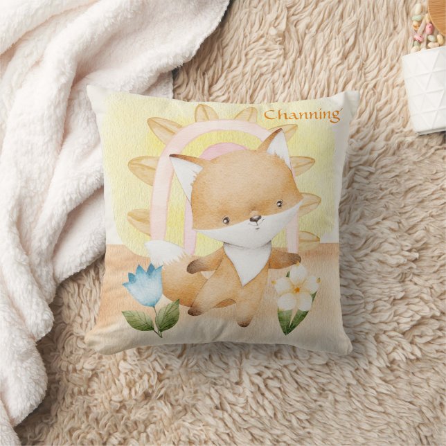 Personalised Fox, Baby Animals, Boho, Rainbow  Cushion (Blanket)