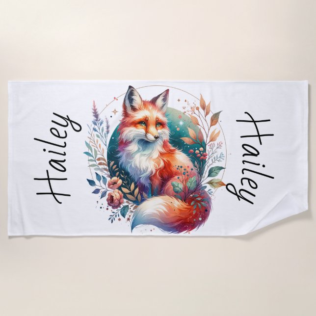 Personalised Fox Beach Towel (Front)
