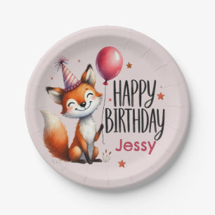 Personalised Fox Happy Birthday Paper Plates