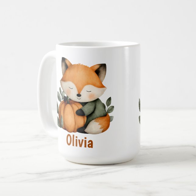 Personalised Fox Pumpkin Halloween Design Coffee Mug (Front Left)